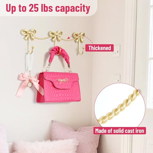 KYIAANY Gold Bow Hooks for Girls: Cute Triple Bows Hooks Metal by KYIAANY - Used condition - Image 3