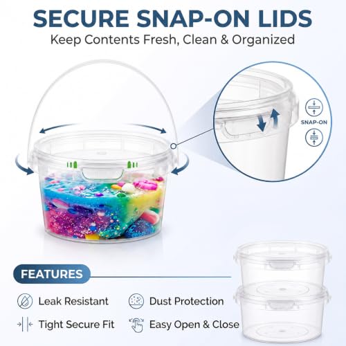 Image of Maxcheck 50 Pcs Plastic Bucket with Lids and Handles Bulk, 12oz, Clear