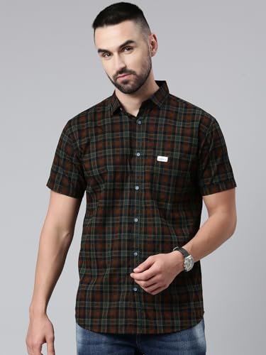 Image of Majestic Man Men Cotton Checkered Half Sleeve Slim Fit Casual Shirt
