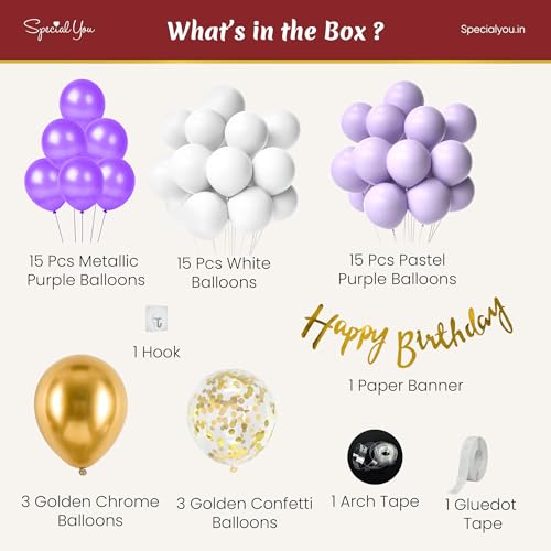 Image of SpecialYou.in 55 Pcs Happy Birthday Decoration Kit For Girls, Pastel Purple Balloons For Birthday Decoration Items, Chrome Metallic Balloons, Bday Decor Items, Balloon Decorations Kit
