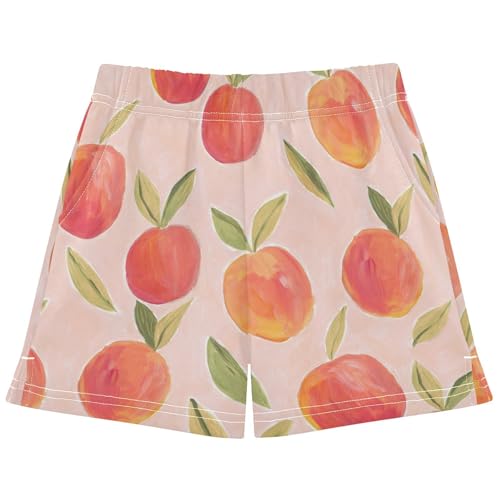 pnyoin Girl's Shorts Watercolor Peaches Athletic Running Shorts with Pockets Size 10-11t Multi