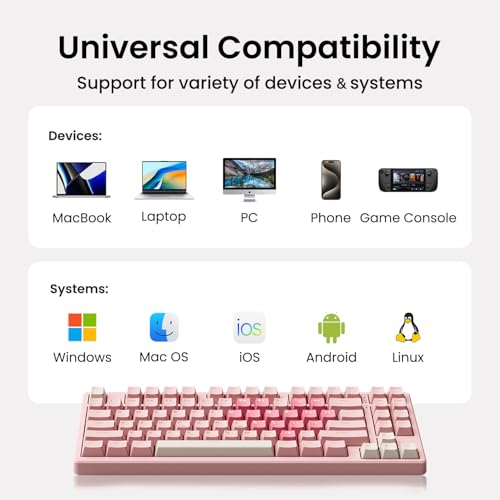 Image of Kisnt KN85 Wireless Mechanical Keyboard, 75% Layout, Bluetooth /2.4GHz /USB-C, Custom RGB Backlit, Hot-Swappable Linear Switch, Creamy Sound for Gaming /Typing (Rose Pink)
