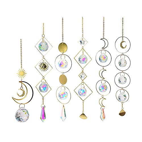 6 Stück Mond Sonne Reifen Regenbogen Kristall Anhänger Innendekoration Sonnenfänger Windspiel Outdoor Gartendekoration Windspiel Cover
