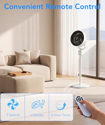 COWSAR Standing Fan for Bedroom, 80° Oscillation Fan with Remote, 30dB Quiet Floor Fan, Pedestal Air Circulator Fan for Room, 3 Speeds, 6H Timer, 2 Heights, 90° Vertical, Aroma Box, White — view 5