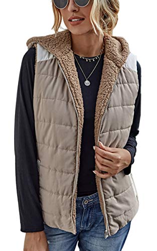 Angashion Women's Warm Sherpa Fleece Zip Up Reversible Vest Sleeveless Lightweight Jacket Outwear with Pockets 2082 Camel M