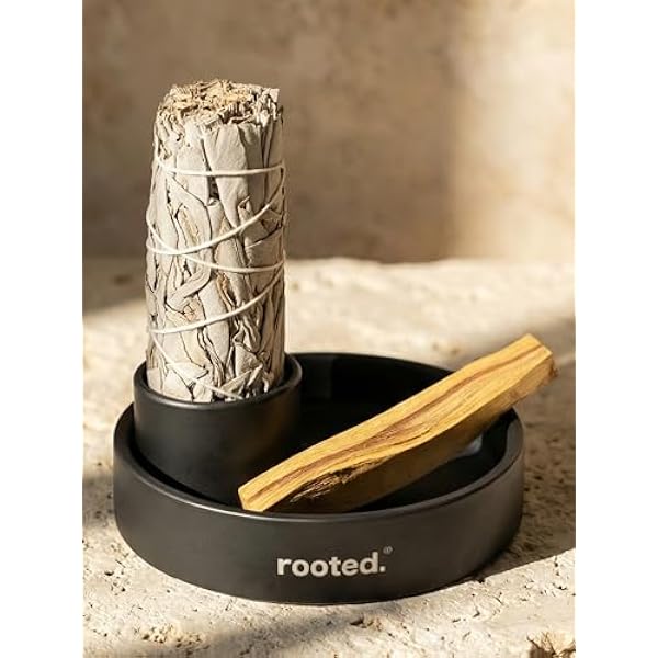 rooted. [Wysoka jakość] Miska do wędzenia 11,5 cm z ceramiki – ognioodporna miska w kolorze czarnym matowym do Palo Santo i białej szałwii (nie wchodzi w zakres dostawy) – niemiecka marka rytuałów i