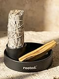rooted.® [HOCHWERTIGE] Räucherschale 11,5 cm aus Keramik – Feuerfeste Schale in Schwarz Matt für Palo Santo & Weißen Salbei (Nicht enthalten) – Deutsche Marke für Rituale & Reinigung
