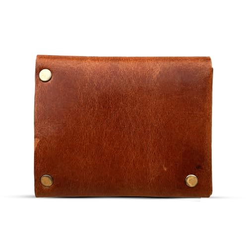 Image of Strutt Crushed Textured Genuine Leather Batua Wallet for Men & Women | Handcrafted Tan Leather Cash & Card Holder | Snap Button Closure | Compact Ethnic Money Pouch