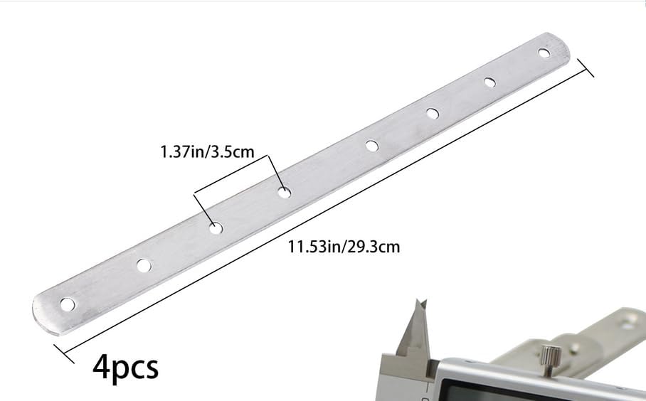 Luabue 4Pcs Flat Straight Brace Brackets Metal Brackets for Wood Stainless Steel Furniture Corner Connector Mending Plates Repair Joining Plates with Holes & Screws for Repair Fixing Furniture 295mm - Image 2