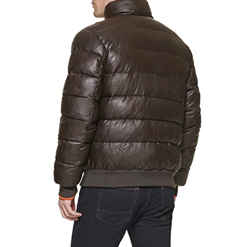 Tommy Hilfiger Mens Tommy Hilfiger Men's Midweight Quilted Faux Leather Bomber, Saddle, Medium4