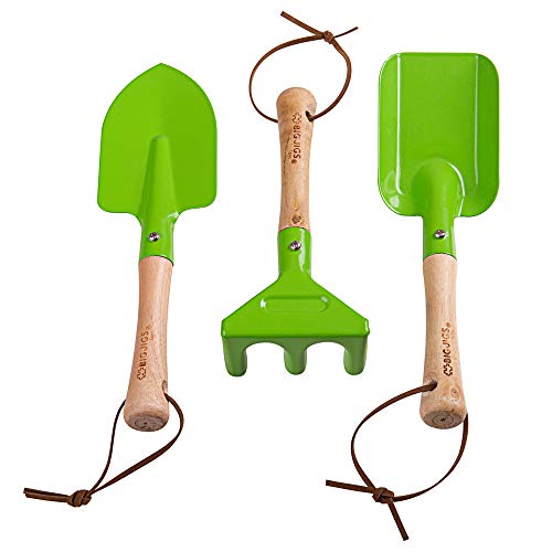 Bigjigs Toys Kids Gardening Tools Set - 3 Piece Metal Garden Tools Toy Set with Hand Fork, Trowel and Rake, Quality Gardening Set with Wooden Handles