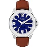 Timex Essex Orologio da uomo 46mm cinturino marrone quadrante blu cassa argento