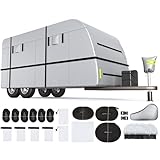 DNYKER 300D Oxford Fabric RV Cover, 18-20ft Travel Trailer Cover, Waterproof & Windproof, UV Protection Camper Cover with Extra Straps, Tire Covers, Gutter Covers & Jack Cover