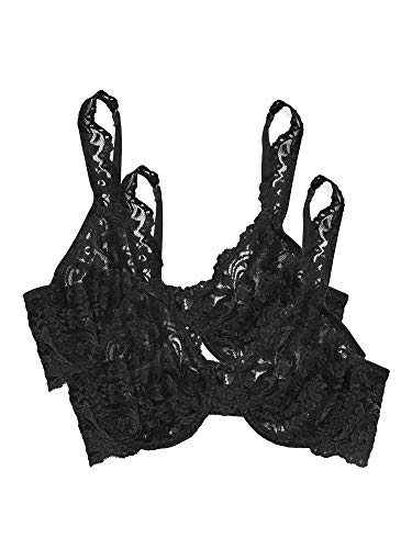 Smart & Sexy Women's Signature Lace Unlined Underwire Bra, Black Hue 2pk, 38DD - Image 4