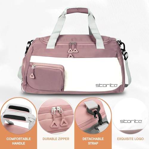 Storite Nylon 50 cms Imported Travel Duffle Bag Multi- Pocket Sports Shoulder Bag for Women with Wet Pocket & Shoe Compartment Weekender Overnight Travel Luggage Bag (Deep Pink - 50 x 25 x 27 Cm) 4 41W46M1mBoL