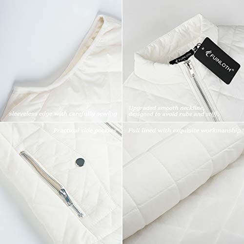 Fuinloth Women's Quilted Vest, Stand Collar Lightweight Zip Padded Gilet White Xl #TOP4