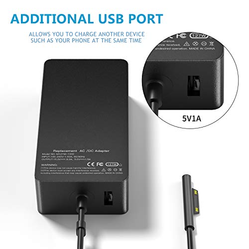 Surface Book Charger Surface Power Adapter, 127W For Surface Book 3 Book 2 Book Surface Pro 3 Pro 4 Pro 5 Pro 6 Pro 7 Pro X Surface Laptop & Surface Go, With Additional Usb Charging Port #TOP5