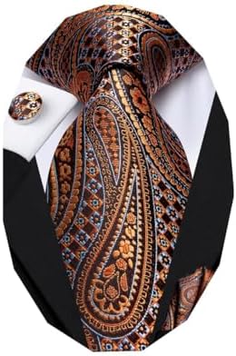 Dubulle Mens Retro Brown Paisely Silk Tie and Pocket Square Set for Business