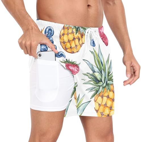 xigua Watercolor Pineapples Mens Swim Trunks with Liner, 5 inch Quick Dry Mens Boardshorts for Beach2