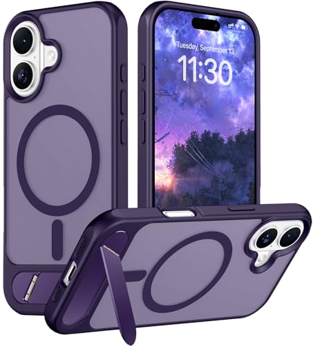 Image of Magnetic Compatible with iPhone 16 Case, [Built-in Invisible Kickstand][Compatible with MagSafe] [Military Grade Shockproof] Slim Translucent Matte Phone Case for iPhone 16 6.1 inch