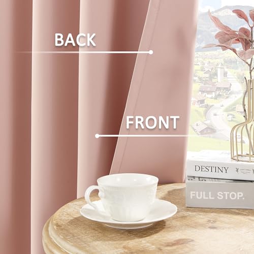 Image of HUTO Blackout Bedroom Curtains Panels 72 Inch - Energy Saving Thermal Insulated Privacy Protect Antique Copper Grommet Sun Block Drapes for Living Room, 1 Pair, 52 by 72 Inch, Blush Pink