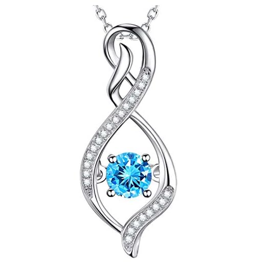 GinoMay April månadssten simulerad diamant akvamarin halsband för mamma oändlighet halsband födelsedagspresenter sterlingsilver naturlig ametist ädelsten e sterlingsilver, colore: Infinity Aquamarine Necklace, cod. GP730-0312