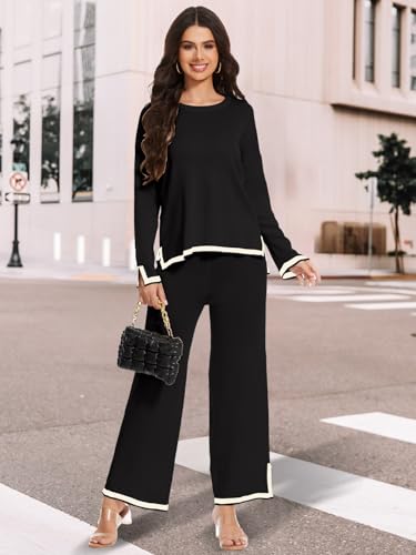 Knit Lounge Sets for Women Long Sleeve Sweater Pajama Sets Sweatsuits 2 Piece Pant Sets Casual Tracksuit Travel Outfits3