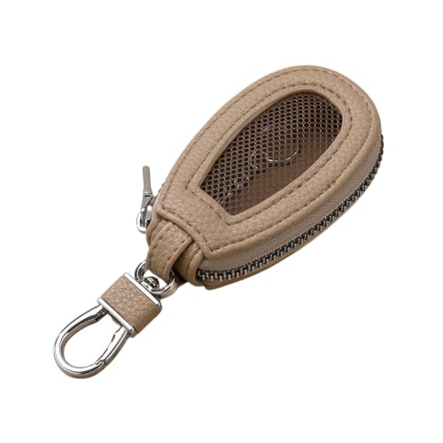 Fiknonk 1PC Car Key Fob Case, Leather Car Key Holder for Purse, with Transparent Window and Metal Hook, Universal Keychain Bag for Car Remote (Oval Gray)