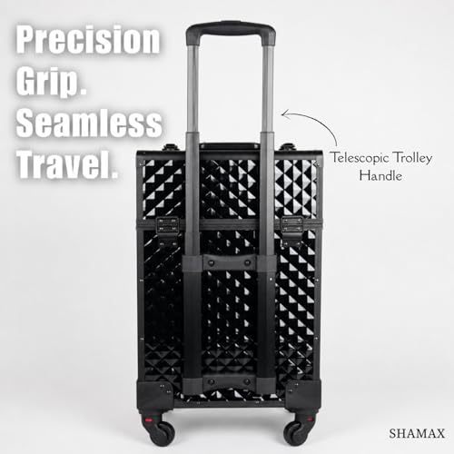 Image of SHAMAX Professional Rolling Makeup Case, Cosmetic Organizer Trolley, Makeup Artist MUA Vanity with Locks Trolley for Hairdressers, Salons, Nail Artist & Beauty Lovers - 360 Universal Self Lock Wheels