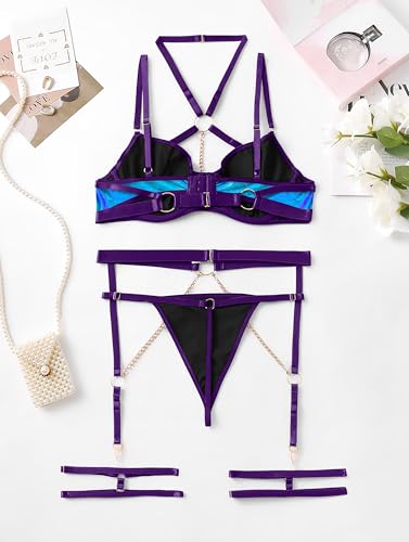 Image of Lilosy Sexy Pu Leather Strappy Underwire Garter Belt Lingerie Set