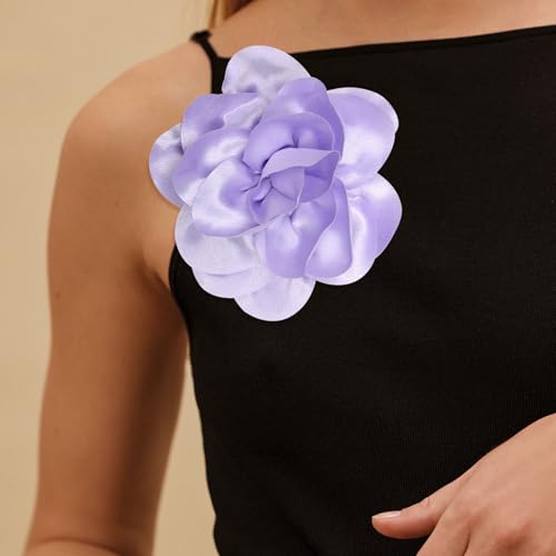 Image of 2Pack 6inch Extra Large Satin Brooches Lapel Pins Dainty Elegant Fabric Camellia Rose Flower Brooch Pin for Women Wedding Part Dance Clothes Accessories Jewelry