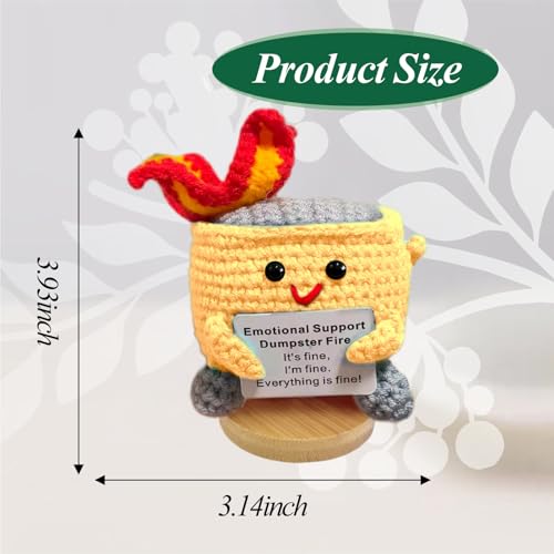 Image of Emotional Support Dumpster Fire - Positive Crochet Birthday Easter Basket Stuffers Essentials Gift for Women Men Girls Coworker Friend, Handmade Knitted Doll for Home Office Accessories Decor (Yellow)