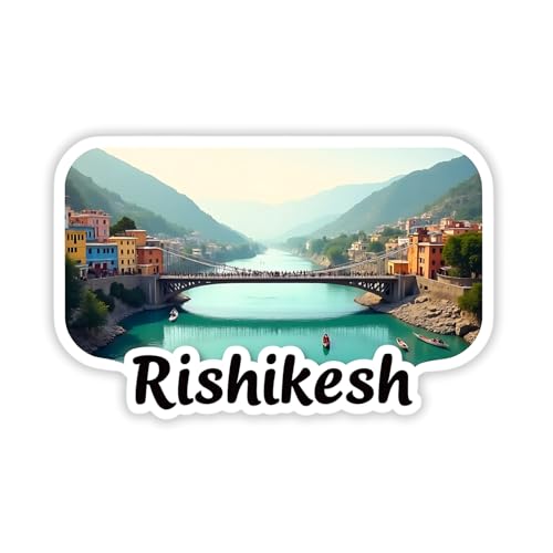 Image of Naxon Rishikesh Theme Souvenir Wooden Fridge Magnet for Refrigerator - Printed Fridge Magnet for Kitchen & Home Decor | Perfect Souvenir Gift | Size 3x3 in | Pack of 1
