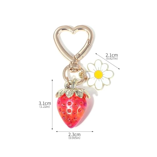 Cute Strawberry Keychain for Girls,Kawaii Heart Flower Daisy Key Chain Accessories,Bag Charms, Heart Keychains Decor for Purse Backpack（Red）2