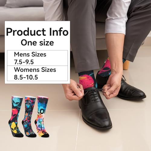 Image of Novelty Crew Socks for Unisex Wild Side with These Eye-Popping Prints 3 Pairs One Size