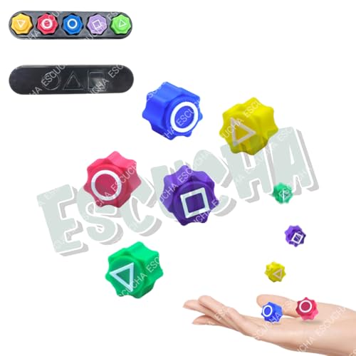 Image of ESCUCHA Gaming Tokens Set with Symbols, 5 Colourful Pieces with Storage Holder, Korean Traditional Gonggi Game
