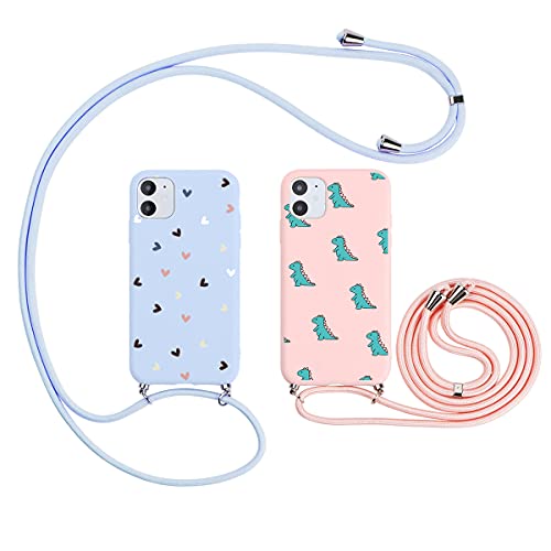 ZhuoFan [2 Piezas Funda Silicona con Cuerda para Xiaomi Mi CC9 / Mi 9 Lite (6.39") Dibujos Carcasa Antigolpes Suave TPU Case con Correa Colgante Ajustable Collar Correa de Cuello Cadena Cordón 63in