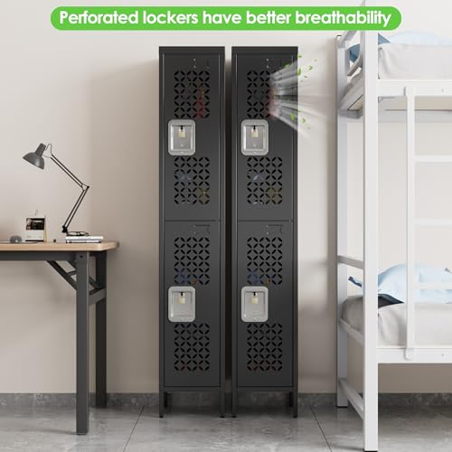 Image of Aobabo 2 Doors Metal Storage Locker with Lock, 66 inch H Steel Locker with Metal Hooks and Shelf for School, Home, Office, Playroom, Assembly Required, Black