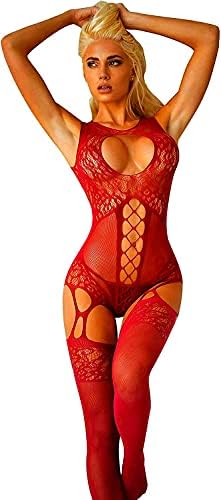 Bommi Fairy Women's Fishnet Chemise BobyStocking Babydoll Bodysuit Chemise Nightwear Perspective Lingerie Mini Dress One Size