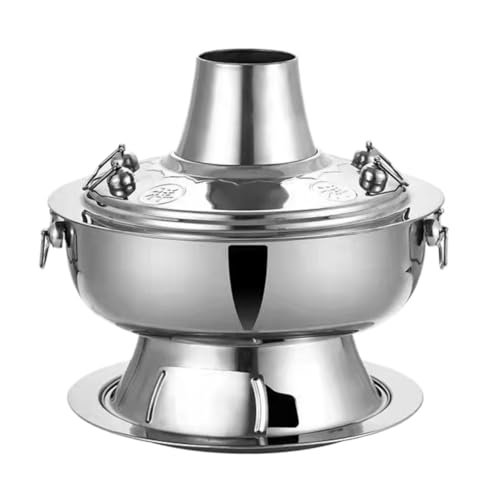 INUUXLG Chinese Hotpot Stainless Steel Hot Pot Chinese Cooker Soup Pot Traditional Cooking Copper Hot Pot(A,30cm) (Silver 32cm)