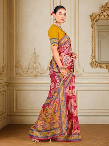 Image of Glory Sarees Women's Luxurious Dola Pure Silk Original Saree Position Print Work Madhubani Inspired Motifs Banarasi Kanjivaram Style Saree With Blouse Piece (Elegant101 Parent)