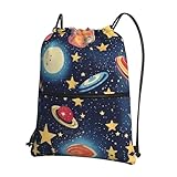 DIEzig Mochila con correa ajustable y estampado espacial de cielo estrellado, bolsa plegable con cordón y cremallera para aventura de fin de semana