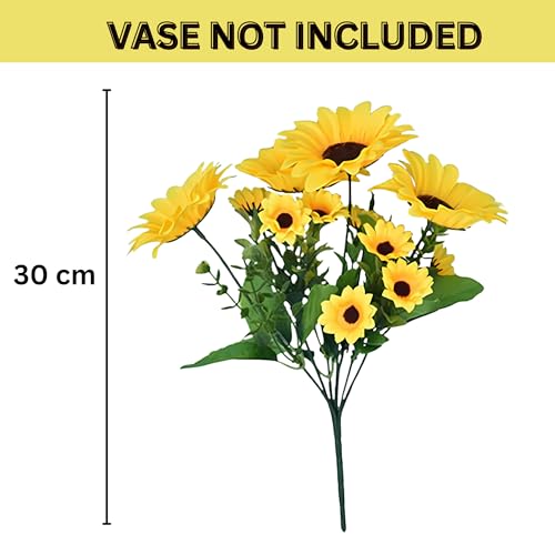 Image of CURATED CART Artificial Sunflowers, 30cm Stem, Set of 2 Yellow Silk Flowers for Home, Wedding and Party Decoration, Indoor Outdoor Floral Arrangement and Decor (No Vase)