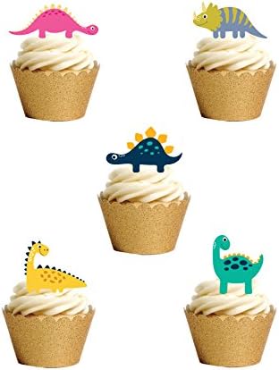 24 Stand Up Premium EDIBLE Wafer Paper Cute Dinosaur Cartoon Style Cake Toppers Decorations by Top That