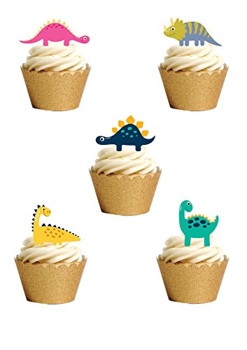 24 Stand Up Premium EDIBLE Wafer Paper Cute Dinosaur Cartoon Style Cake Toppers Decorations by Top That