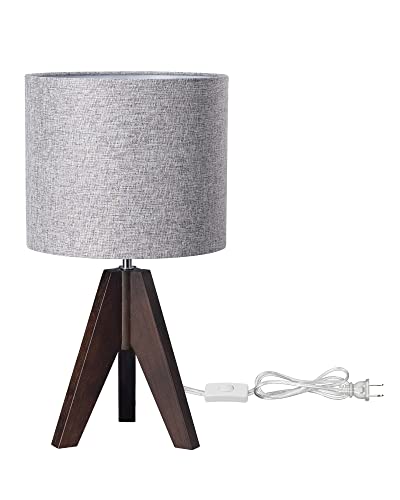 Edishine Table Lamp With Walnut Color Wooden Tripod, Linen Grey Lampshade, 14.2 Inch Nightstand Lamp, E26 Socket, Bedside Table Lamp For Nursery, Bedroom, Office, Kid Room, Living Room #TOP7