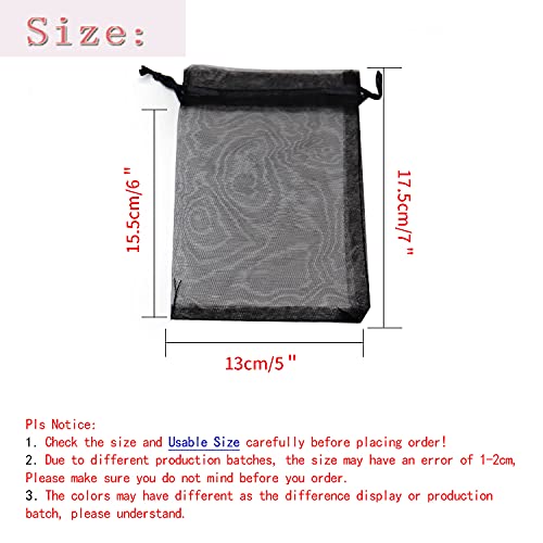 Image of 50Pcs Organza Bags 5x7 Inch, Black Halloween Treat Bag with Drawstrings, Mesh Jewelry Gift Bags Funeral Party Favor Candy Pouches