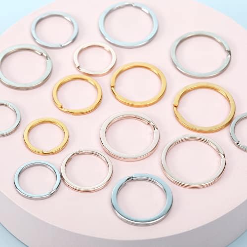 WeeHoa 40 PCS Flat Round Key Rings, 4 Sizes Metal Split Key Jump Rings Flat Key Chain Rings for Keys Organization, Jewelry DIY, Bag Pendant (1 Inch/ 1.1 Inch/ 1.3 Inch/ 1.37 Inch)