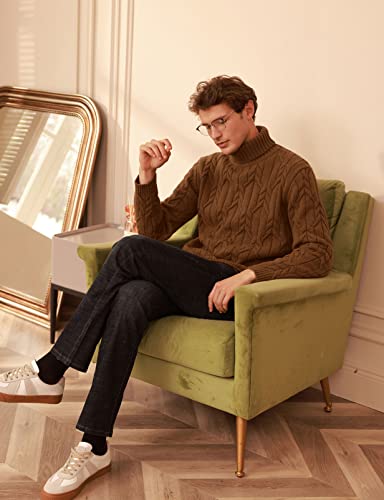 Mens High Neck Sweater Cable Knitted Pullover Long Sleeve Slim Fit Chunky Casual Fall Winter Warm Cardigans Top Coffee S #TOP3