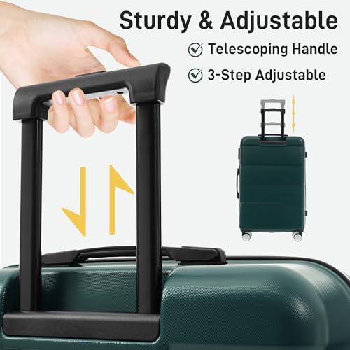Hardshell Luggage Set of 3, Lightweight Suitcase with Double Spinner Wheels, 20/24/28 Inch, Secure Password Lock for Travel (Dark Green)4